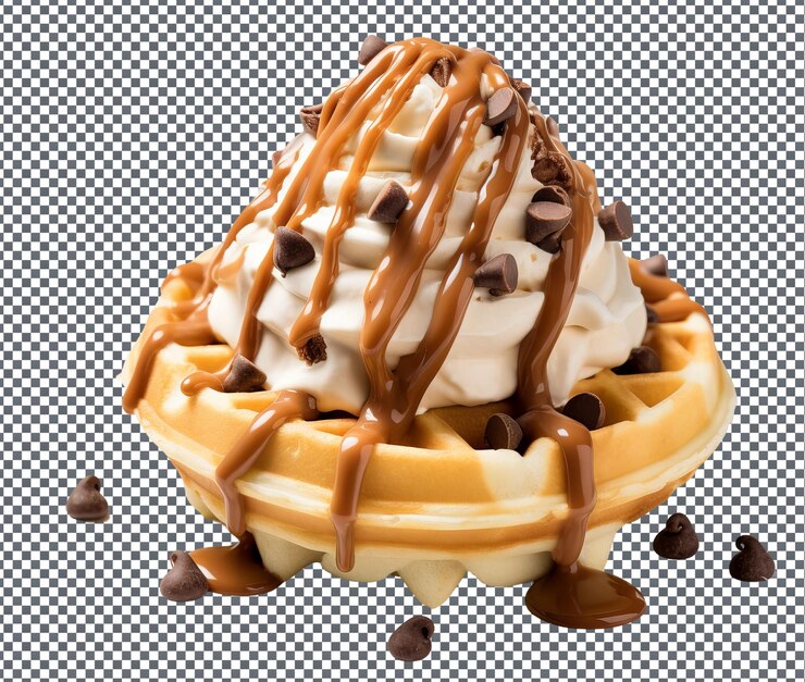 PSD así que el dulce caramel macchiato waffle aislado sobre un fondo transparente