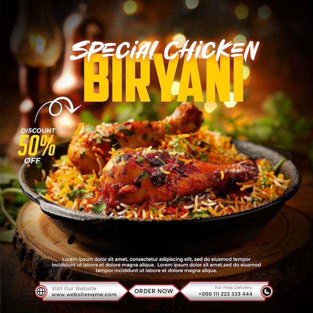 PSD asia comida pollo biryani plantilla de publicación en las redes sociales