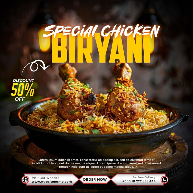 PSD asia comida pollo biryani plantilla de publicación en las redes sociales