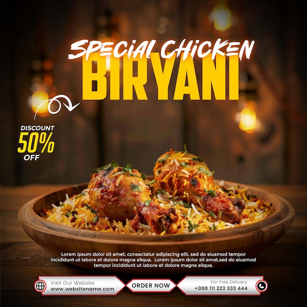 PSD asia comida pollo biryani plantilla de publicación en las redes sociales