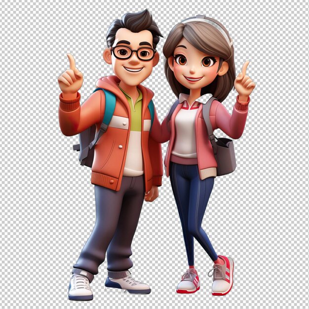 PSD asian couple picking 3d cartoon estilo fundo transparente é