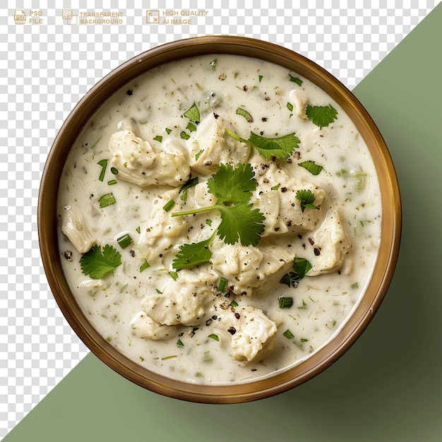 PSD asian food cream chicken in bowl on transparent background