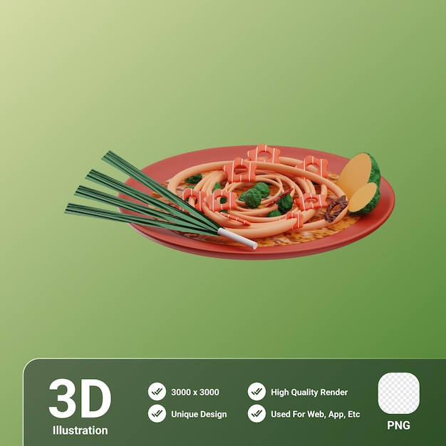 Asian food pad thai 3d-darstellung