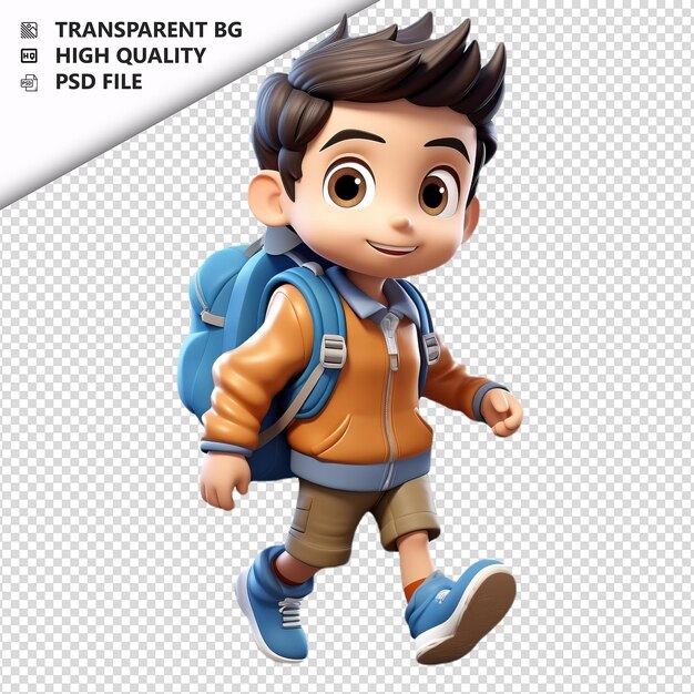 PSD asian kid explore le style de dessin animé 3d à fond blanc iso