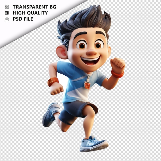 Asian man running 3d cartoon style weißer hintergrund isola