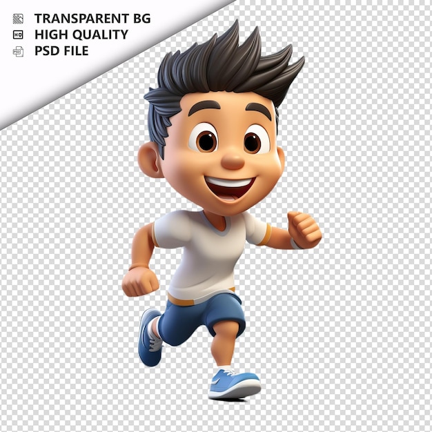 PSD asian man running 3d cartoon style weißer hintergrund isola