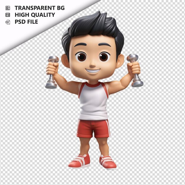 PSD asian person gymming 3d cartoon style fundo branco é