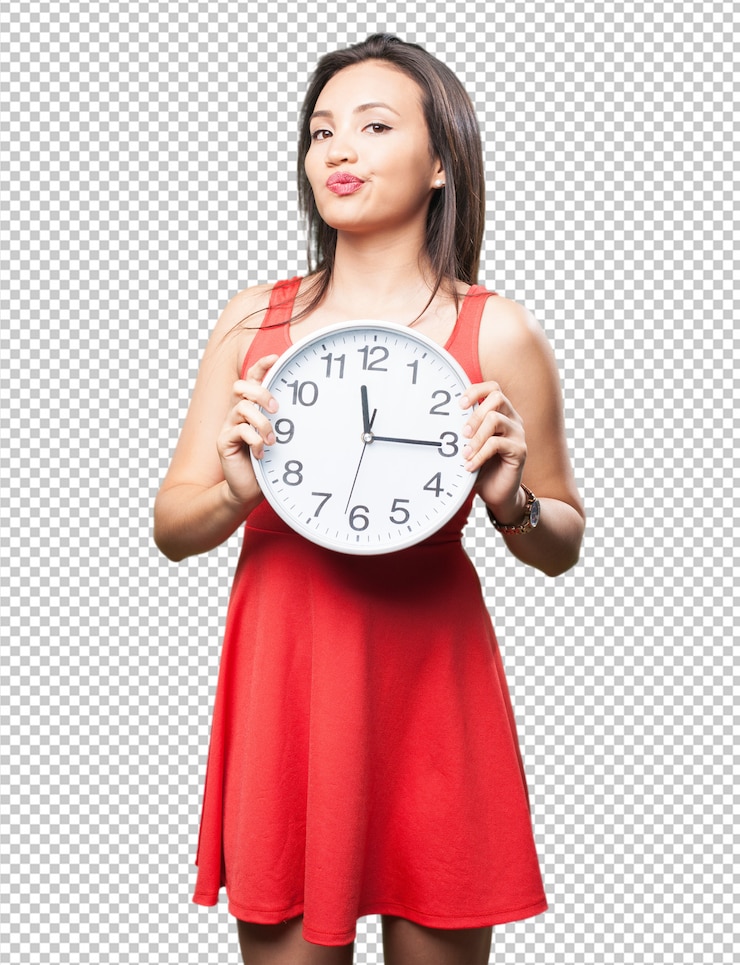 PSD asian woman holding a clock