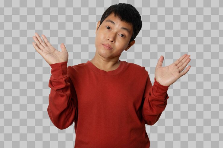 PSD asian young man showing i dont know gestures