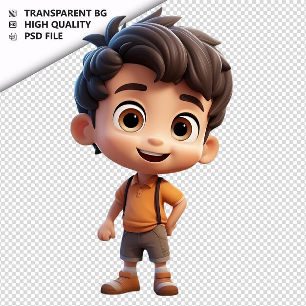 PSD asiatic kid chatting 3d cartoon style fundo branco isolado