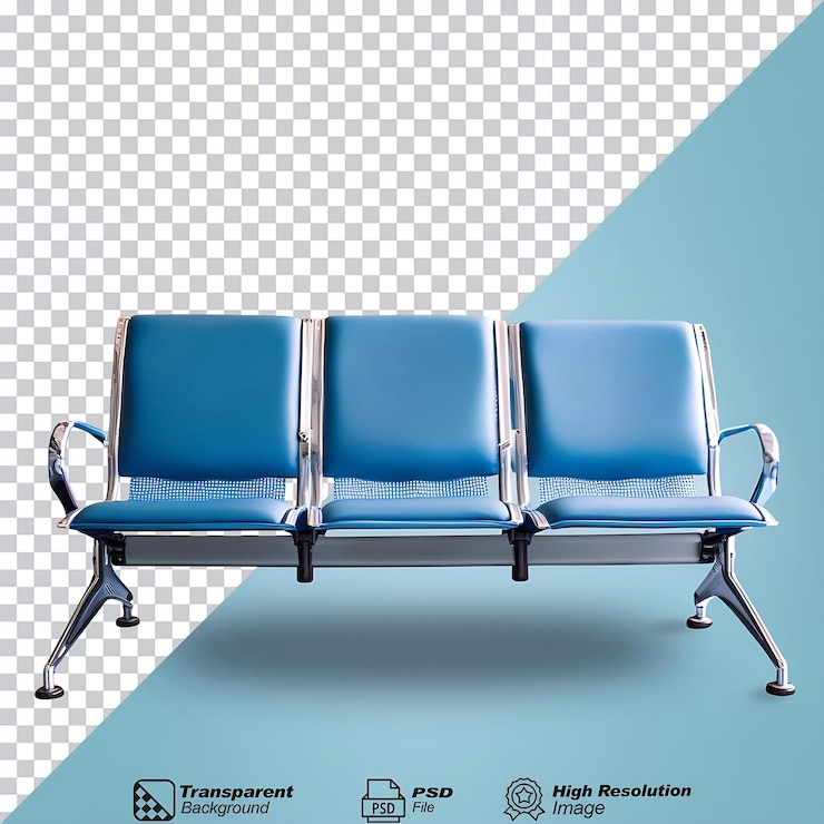 PSD asientos azules del aeropuerto aislados sobre un fondo transparente