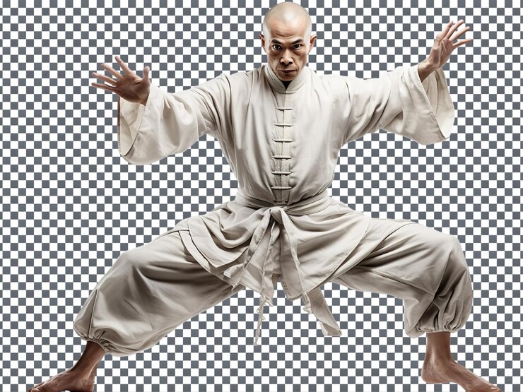 PSD asistir a un taller de artes marciales tradicionales chinas aislado en un fondo transparente