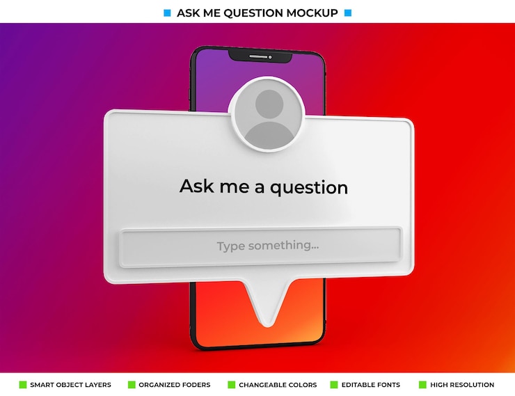 PSD ask me a question instagram filter mockup isolated on phone screen