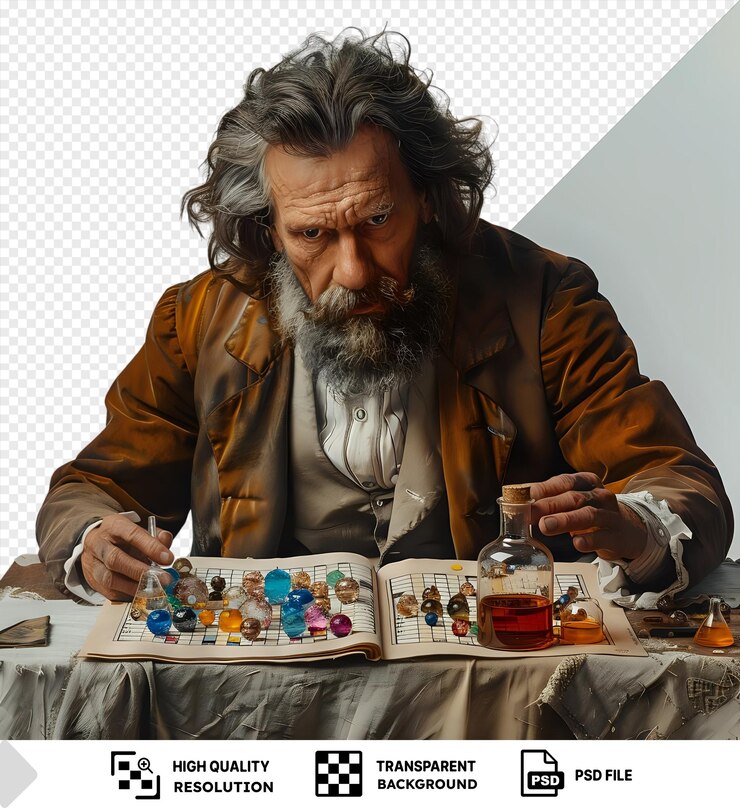 PSD asombroso dmitri mendeleev el químico está arreglando los elementos en su tabla periódica