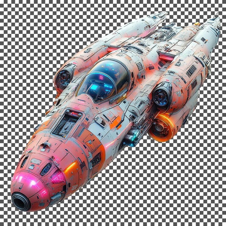 PSD el asombroso futurismo de la era espacial aislado en un fondo transparente