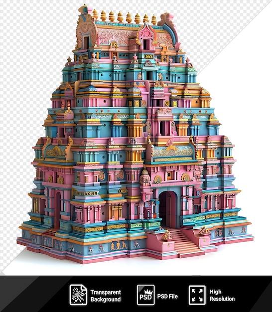 PSD asombroso modelo 3d del templo de meenakshi amman con un edificio rosado