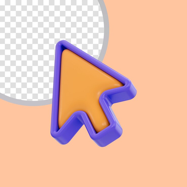 PSD aspecto de dibujos animados haga clic en el icono del puntero de flecha del mouse concepto de representación 3d para seleccionar la marca y usar el símbolo