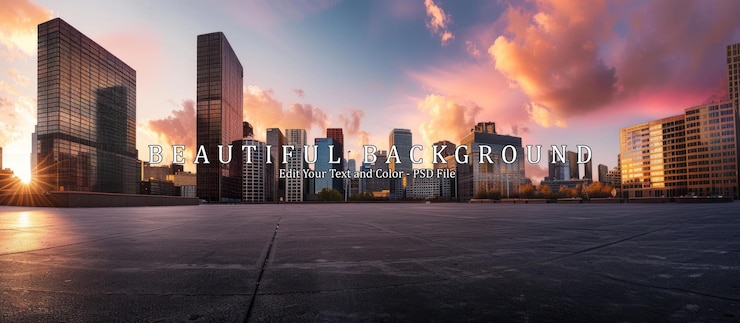 PSD asphalt highway and skyline with modern buildings
