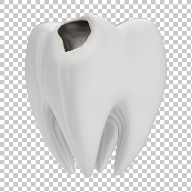 Asset 3D realistic dentist odontologist White tooth with cavity and decay Isolated background