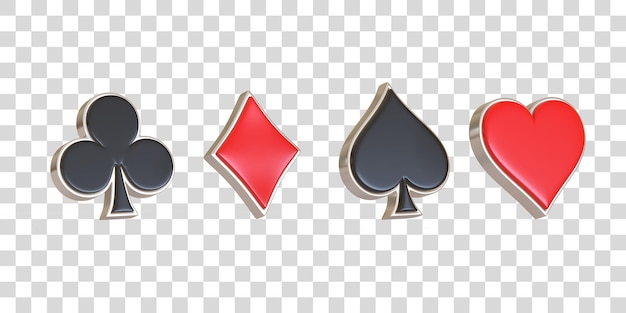 Assi carte da gioco simbolo club diamanti picche e cuori su sfondo bianco rendering 3D