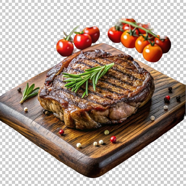 PSD une assiette en bois de steak de bœuf grillé avec de la sauce