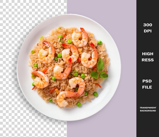 PSD une assiette de crevettes et de riz avec un menu pour la photo suivante