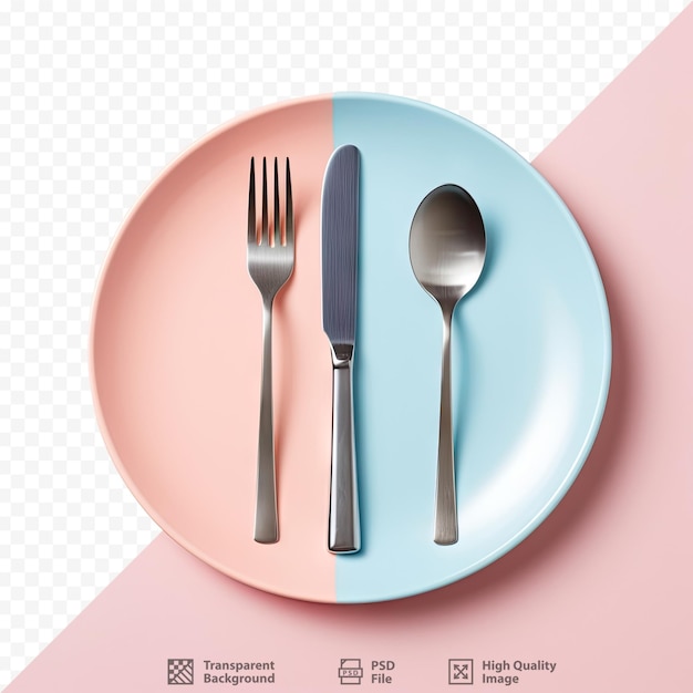 PSD une assiette avec une cuillère et une assiette avec une photo de couverts et un fond rose.