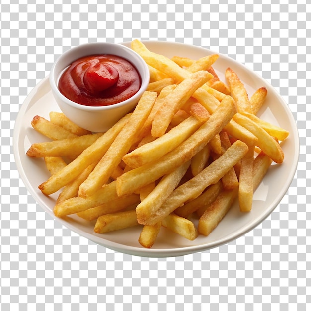 PSD une assiette de frites et un ketchup sur un fond blanc