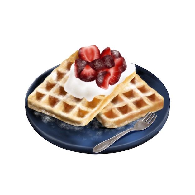 une assiette avec des gaufres et des baies