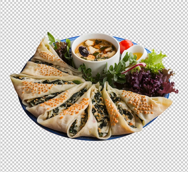Une assiette de Gozleme turque sur un fond transparent