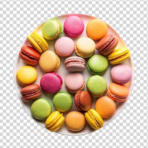 PSD une assiette sur des macarons isolés sur un fond transparent