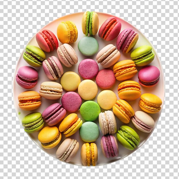 PSD une assiette sur des macarons isolés sur un fond transparent