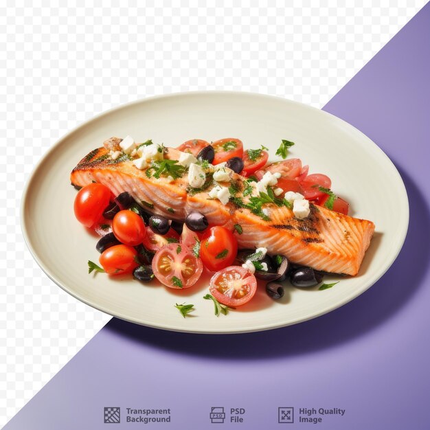 PSD une assiette de nourriture avec une photo d'un poisson et de légumes.