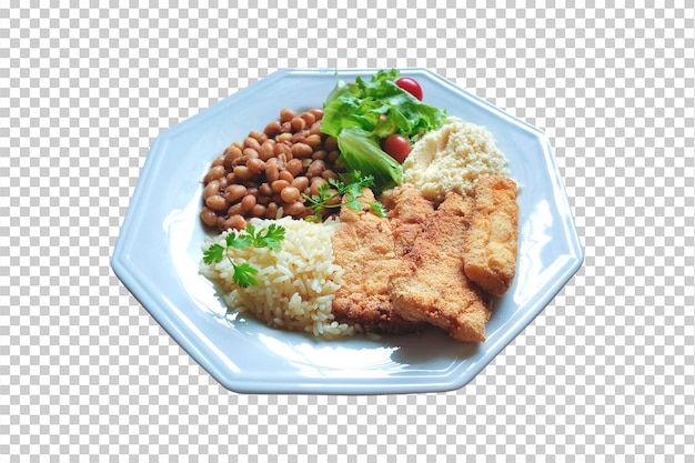 Assiette de nourriture avec poisson frit pané png fond transparent