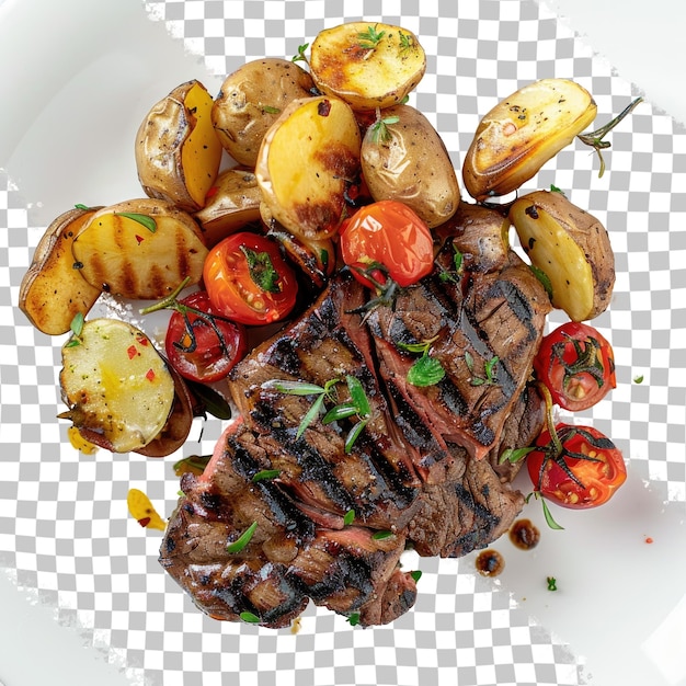 PSD une assiette de nourriture avec un steak et des légumes dessus