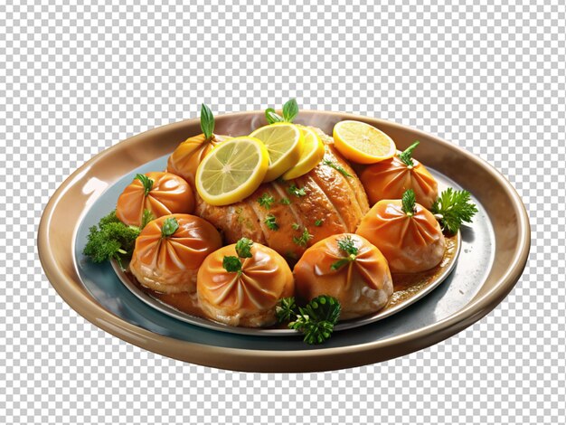 PSD assiette de poisson cuit à la vapeur avec des citrons