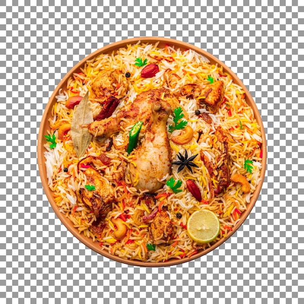 PSD une assiette de poulet biryani avec du poulet et des épices sur fond transparent