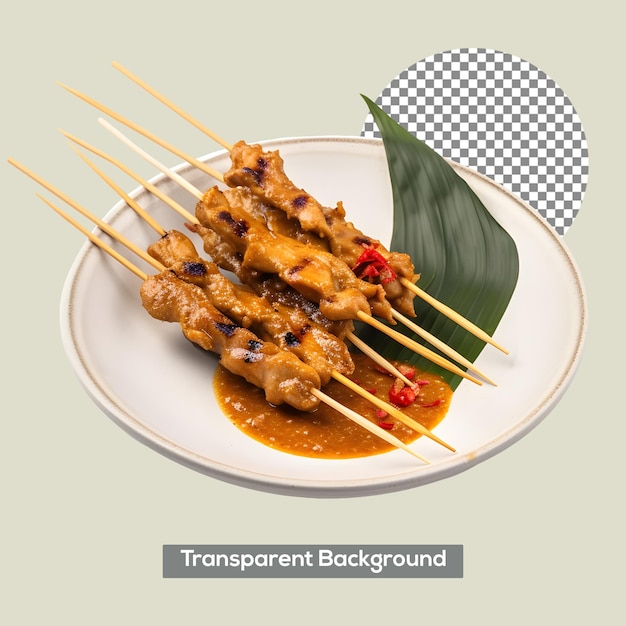 PSD une assiette de poulet satay avec un petit bol de sauce à côté