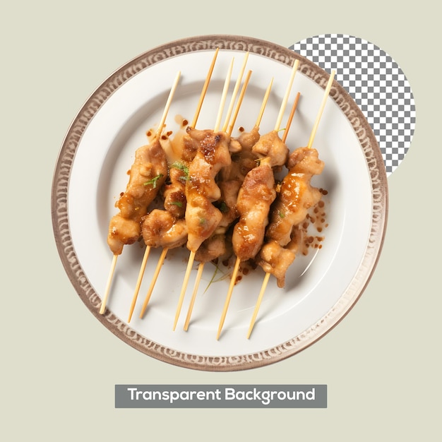 PSD une assiette de poulet satay avec un petit bol de sauce à côté