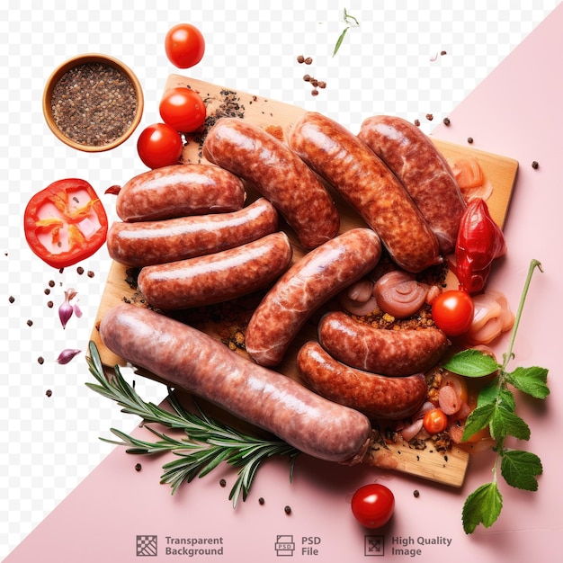 PSD une assiette de saucisses et de tomates avec une image d'une salade.