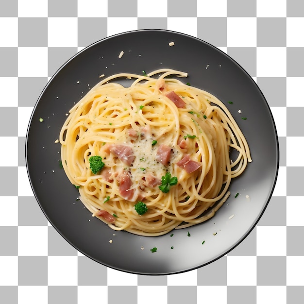 Une Assiette De Spaghettis Carbonara Crémeux Isolée Sur Un Fond Transparent.