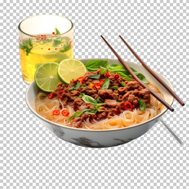 PSD une assiette de spaghettis avec du bœuf isolé sur un fond transparent