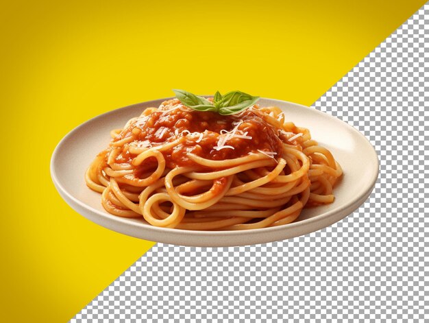 PSD une assiette de spaghettis avec un fond jaune et transparent