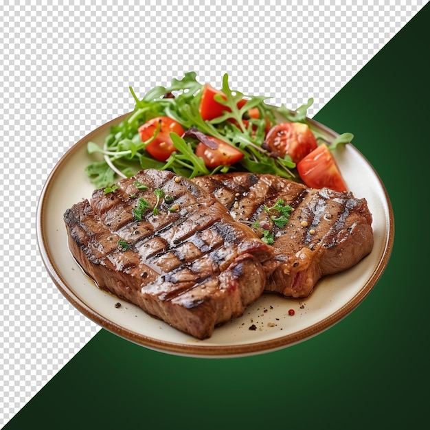 PSD une assiette de steak et une salade avec un fond vert