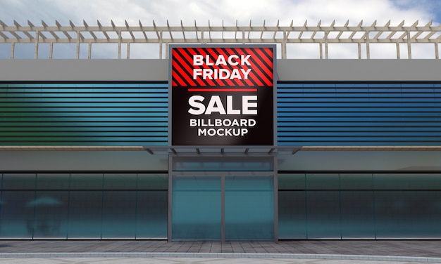 Assine a maquete no shopping center com o banner de venda da black friday