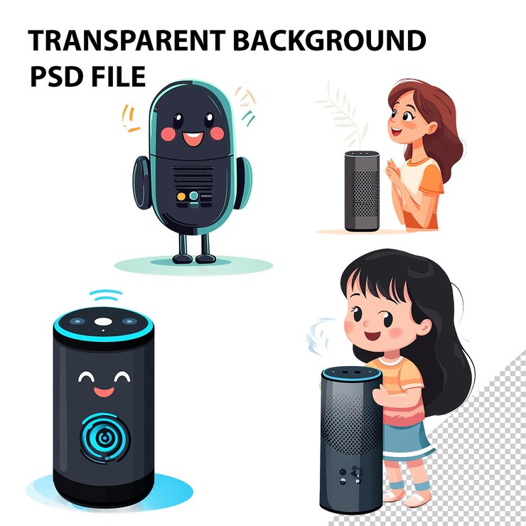 PSD assistente de voz desenho animado isolado em fundo transparente