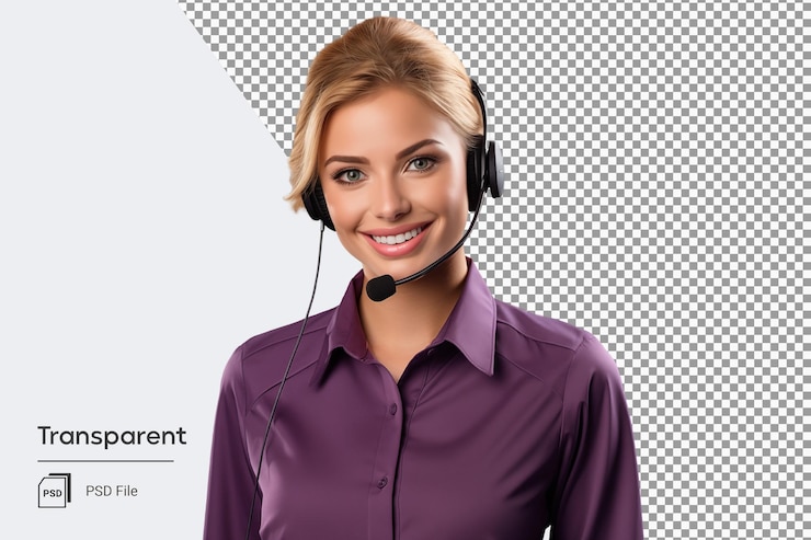 PSD assistente di supporto al call center donna in abiti viola con cuffie