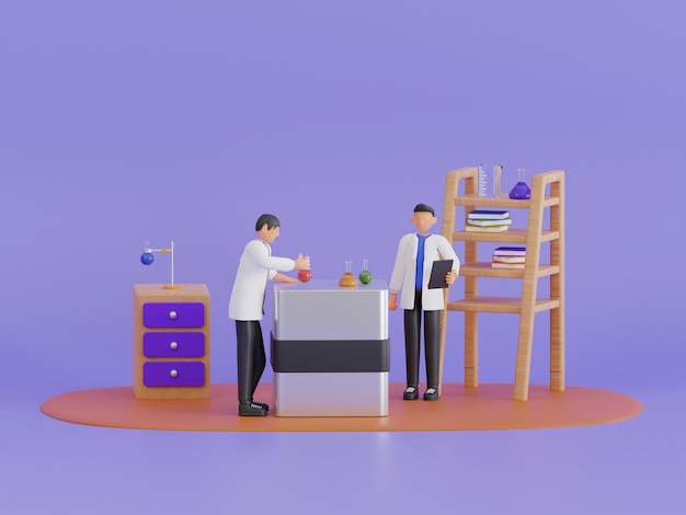 Assistentes de laboratório trabalham em química médica científica