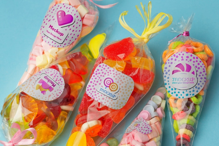 PSD assortiment de bonbons dans un sac en plastique noué
