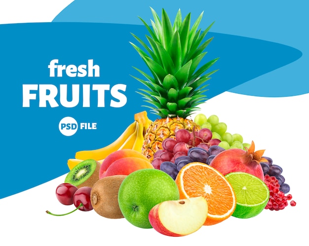 Assortiment de fruits et baies isolé sur blanc